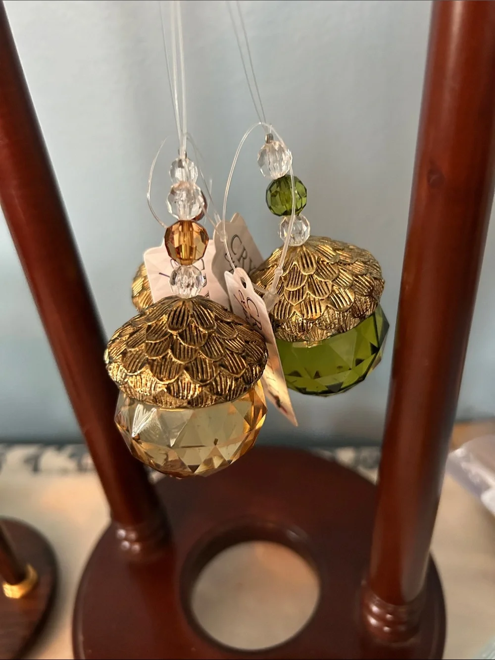GANZ  (3) Crystal Gold Acorn Ornament Amber & Olive Brass Tops NOT Stand